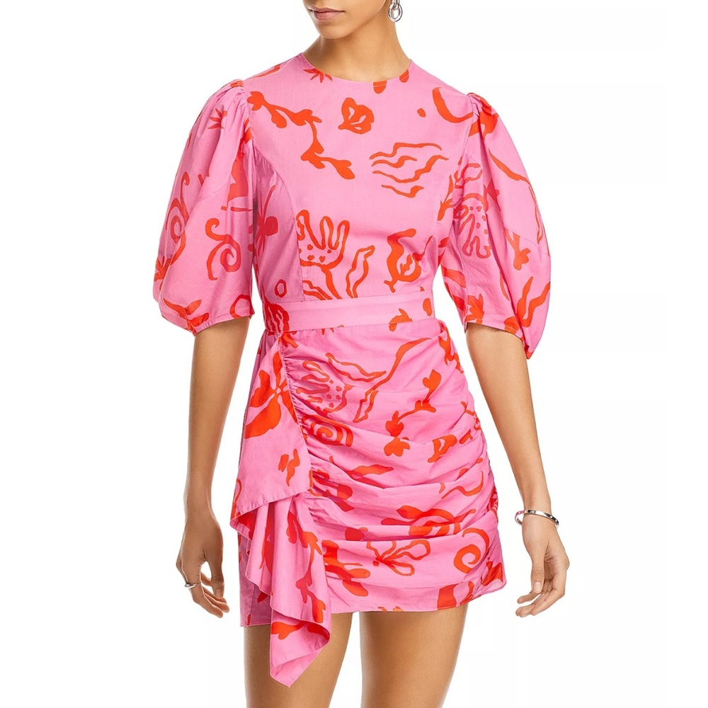 RHODE Pia Floral Cotton Mini Dress in Pink Botanical Abstract